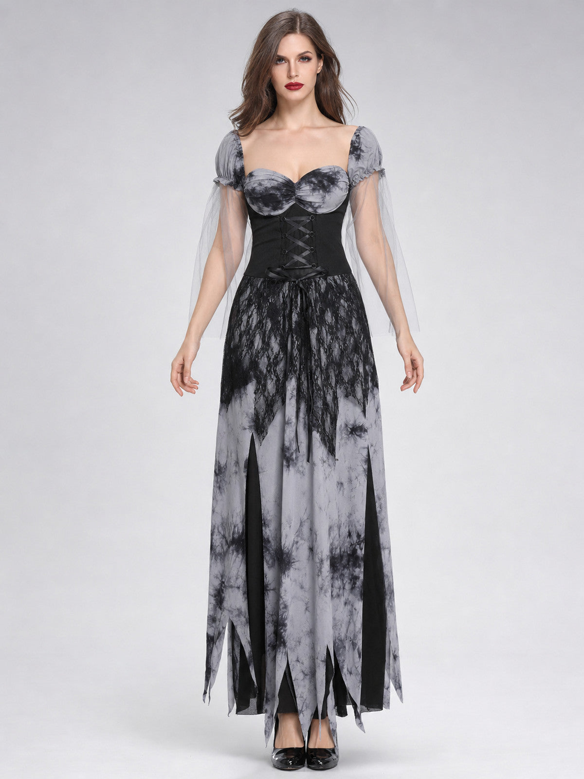Cosplay Costume Dress with Puff Sleeves front view