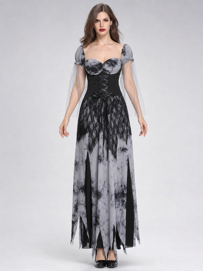 Cosplay Costume Dress with Puff Sleeves front view