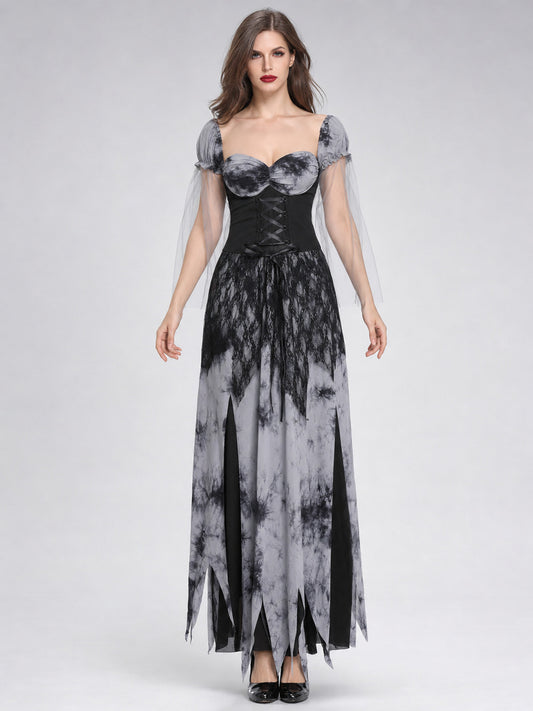 Cosplay Costume Dress with Puff Sleeves front view