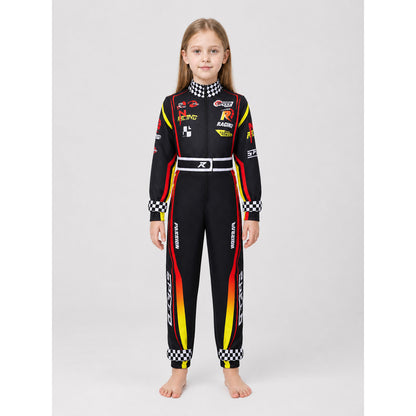 Children’s Summer Racing Jumpsuit with Stripes and Checkerboard Pattern