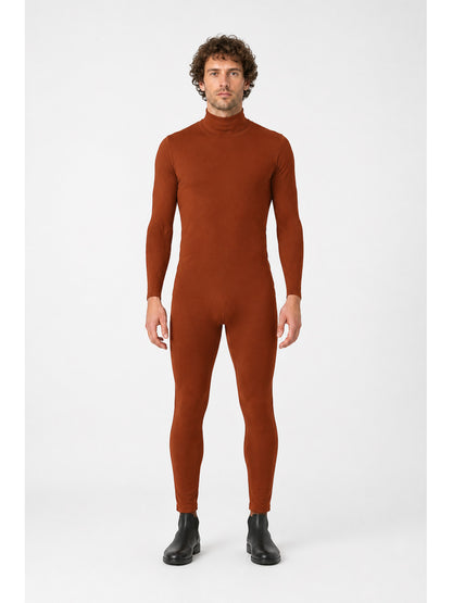 Brown Zentai Jumpsuit with Open Face