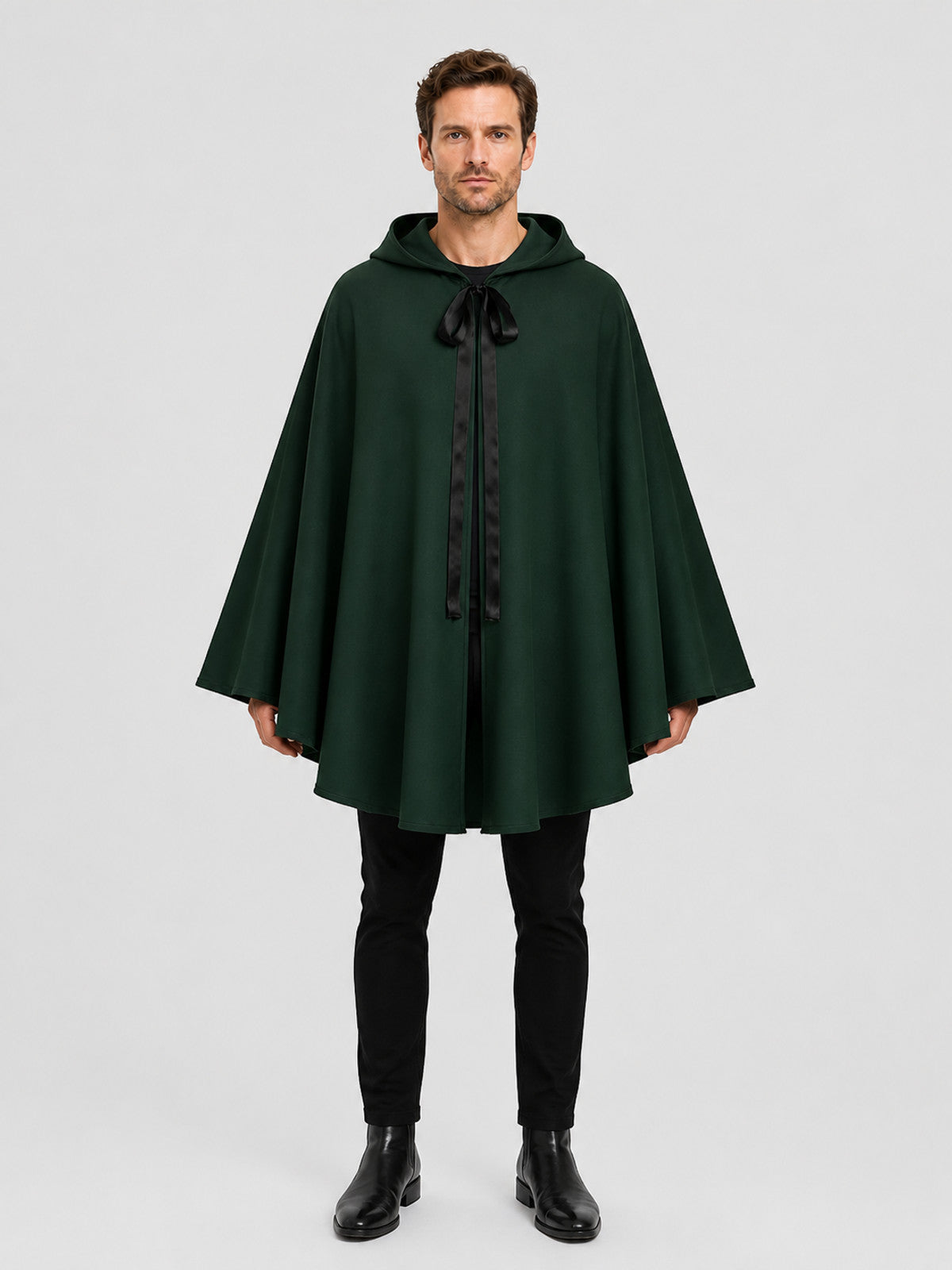 Death Cloak with Hood, Green, for Cosplay and Halloween on-model view