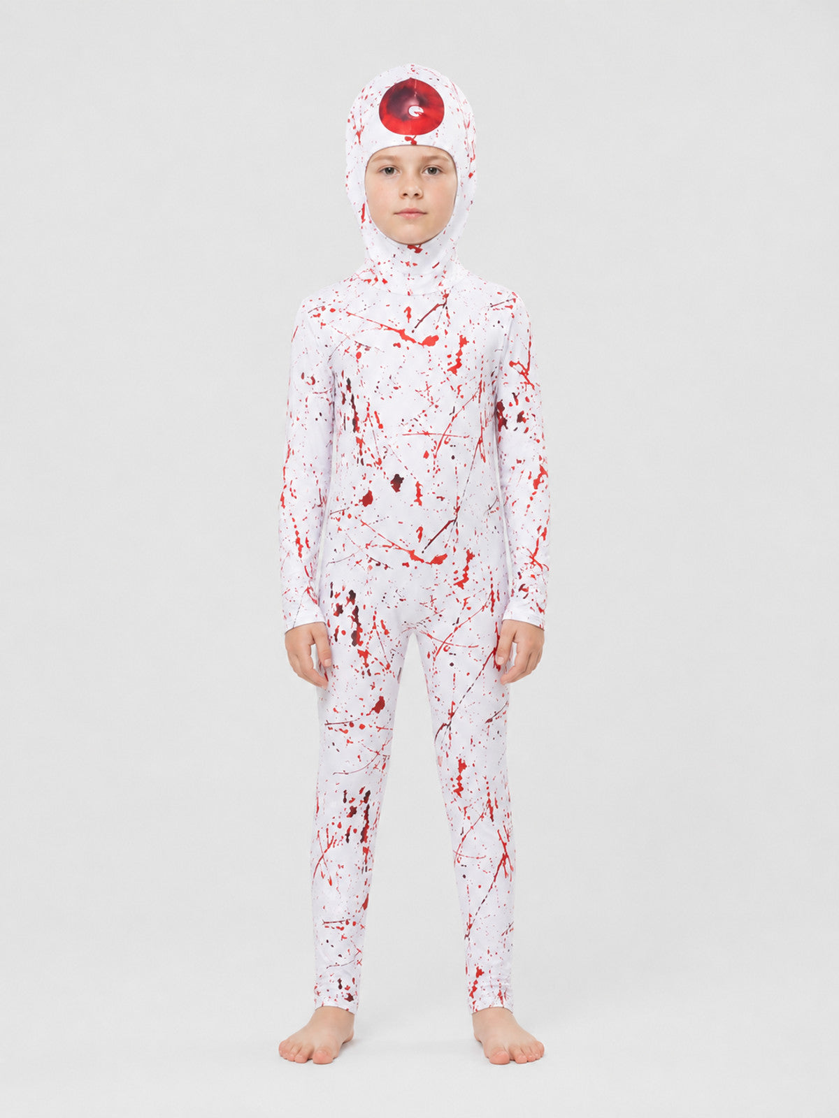 Demon Cosplay Costume with Hood, White and Red on-model view