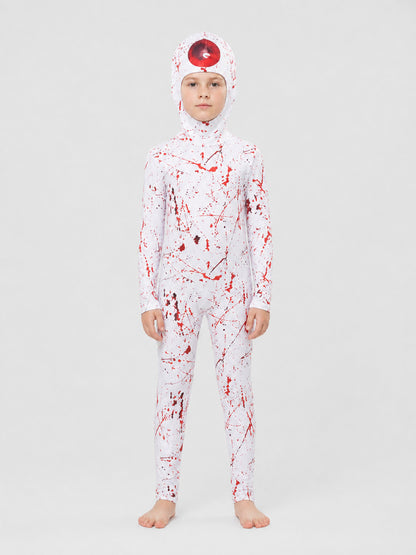 Demon Cosplay Costume with Hood, White and Red on-model view