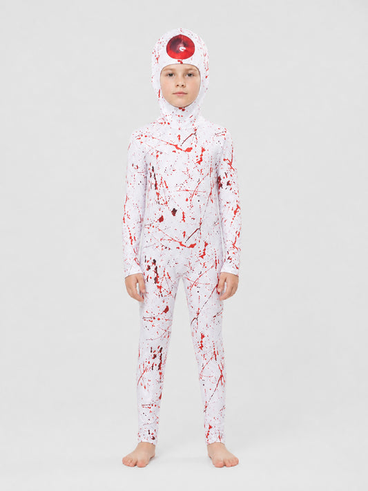 Demon Cosplay Costume with Hood, White and Red on-model view