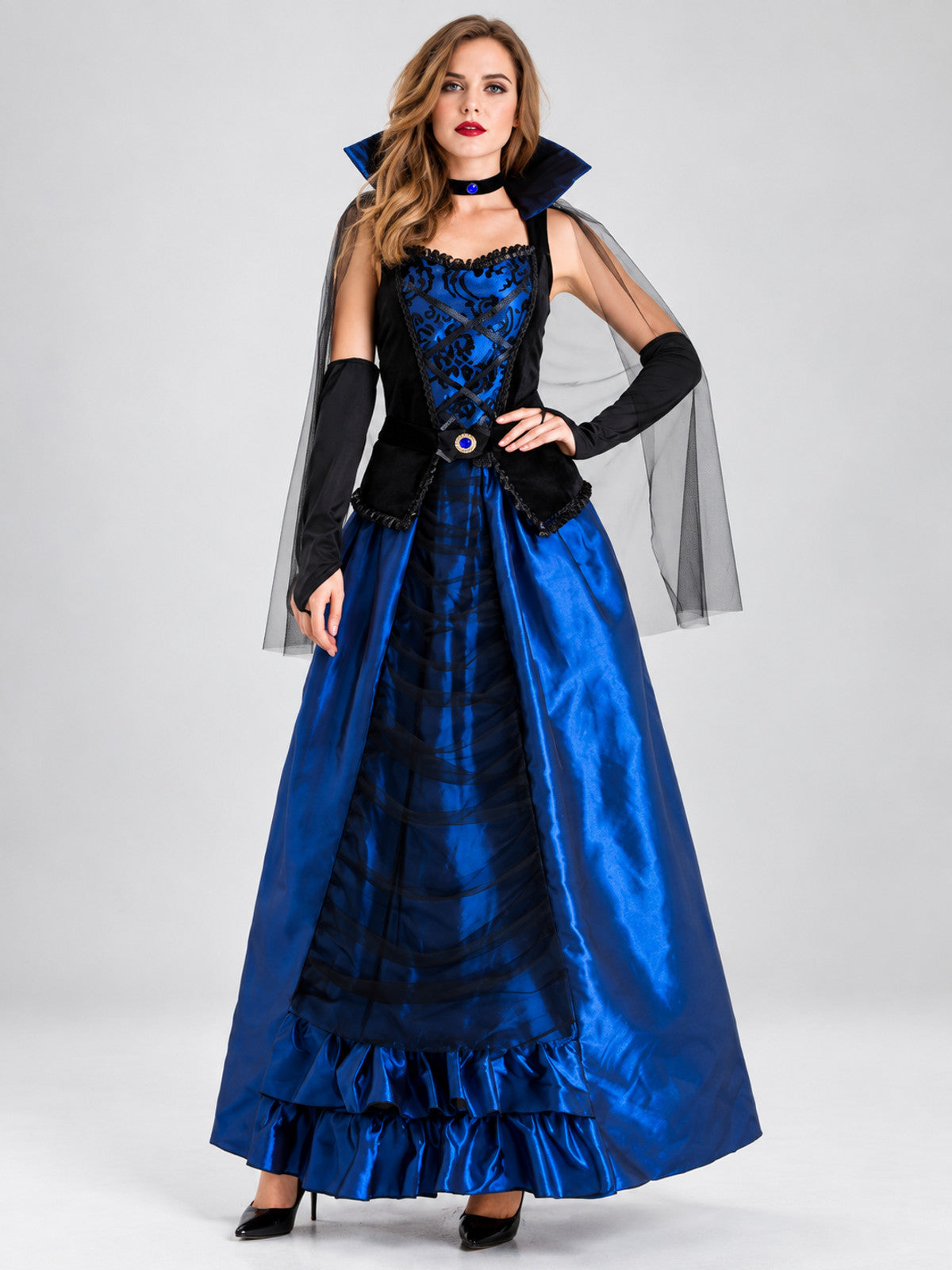 Vampire Costume with Dress, Cape, and Gloves