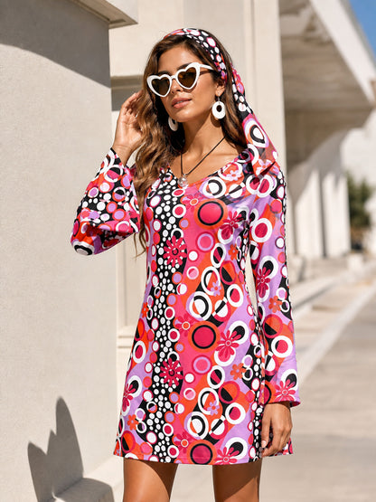 Dress with Flared Sleeves, Accessories, and Print main product view