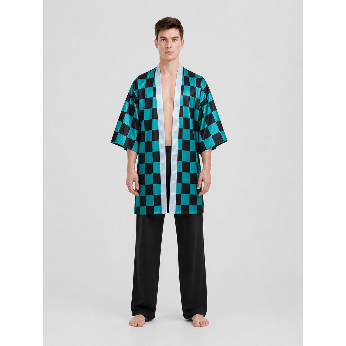 Tanjiro Long Plaid Cloak with Wide Sleeves