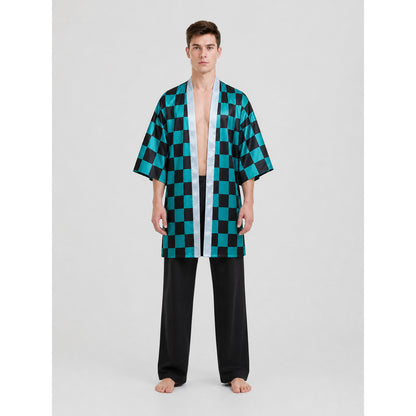 Tanjiro Long Plaid Cloak with Wide Sleeves