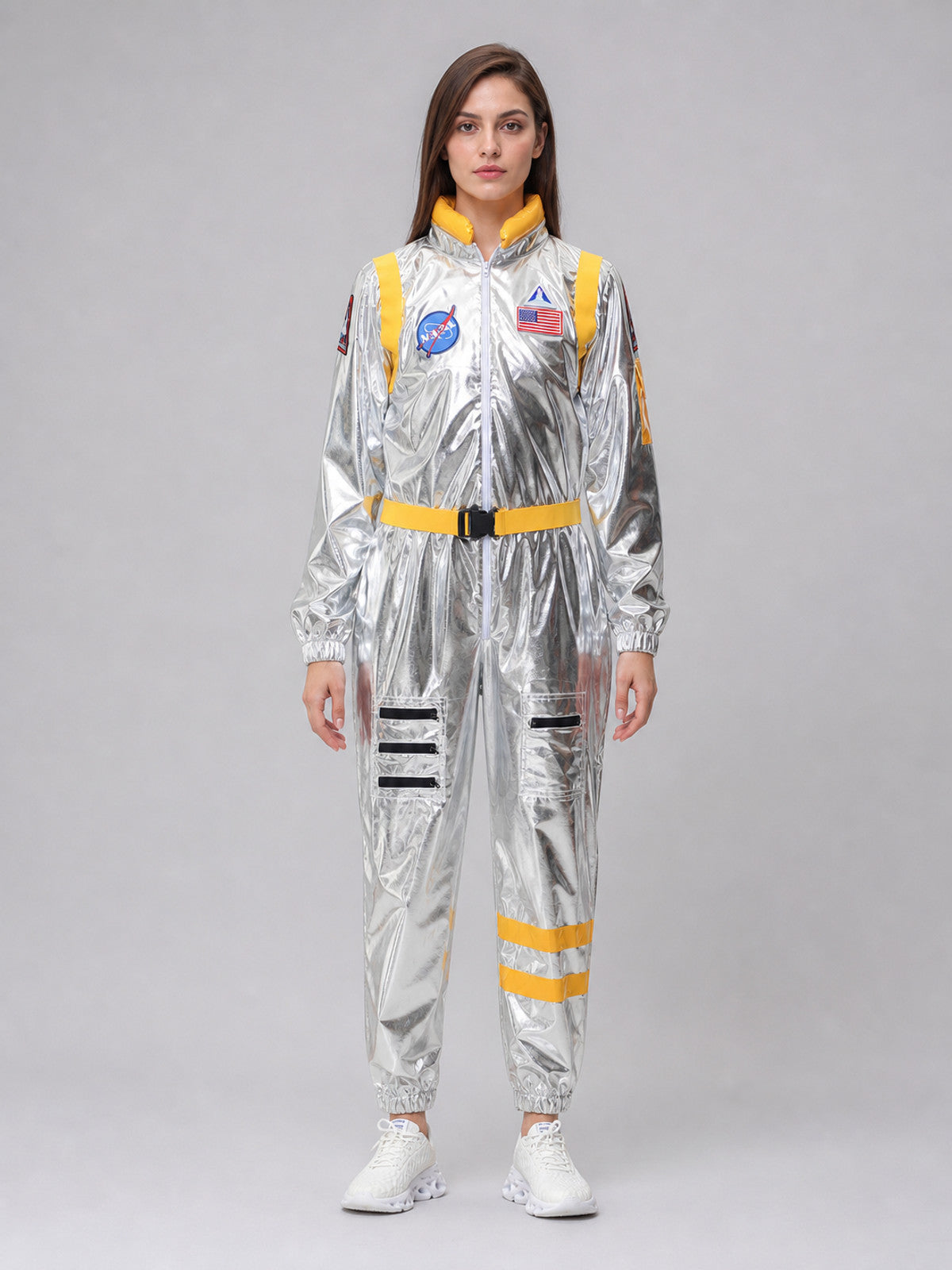 One-Piece Astronaut Costume with Patches and Visor front view