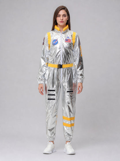 One-Piece Astronaut Costume with Patches and Visor front view