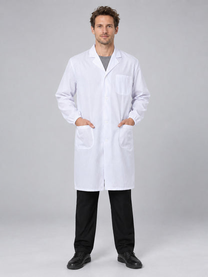 White medical coat with collar and long sleeves
