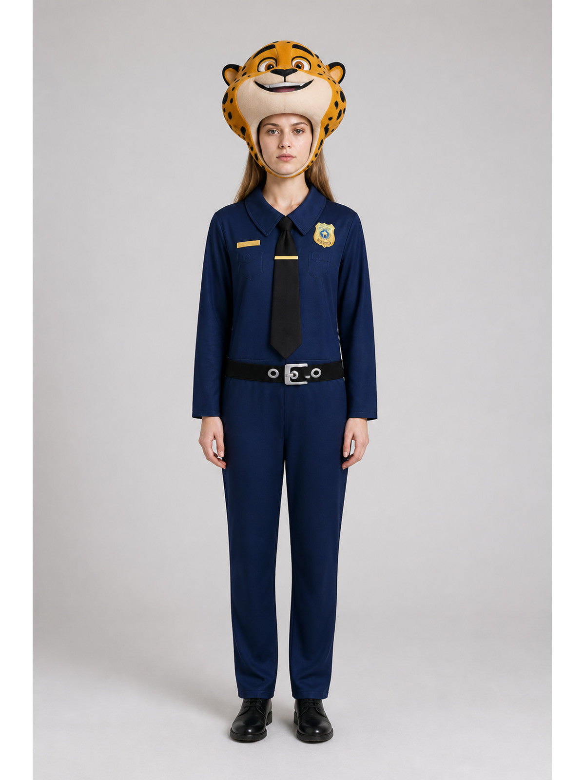 Animal Police Officer Costume Jumpsuit with Leopard Head main product view