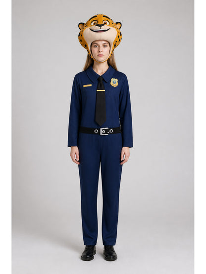 Animal Police Officer Costume Jumpsuit with Leopard Head main product view