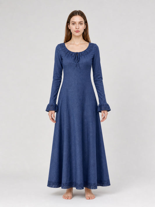 Vintage Long Dress with Long Sleeves front view
