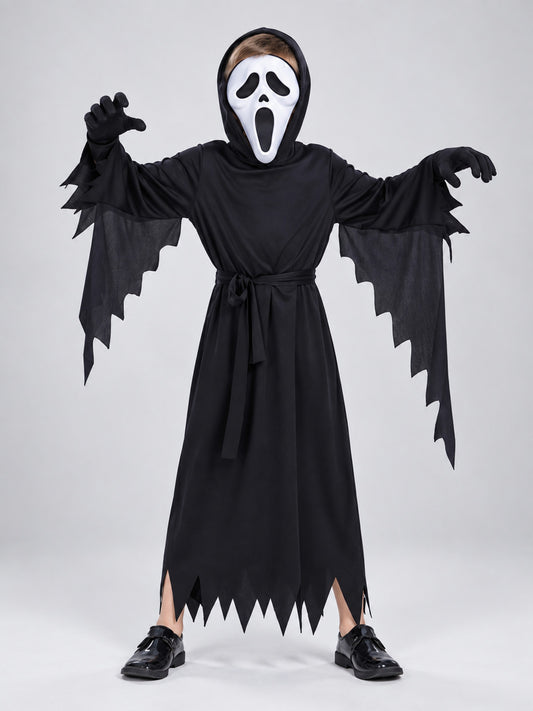 Cosplay Costume with Hood, Mask, and Ripped Edges