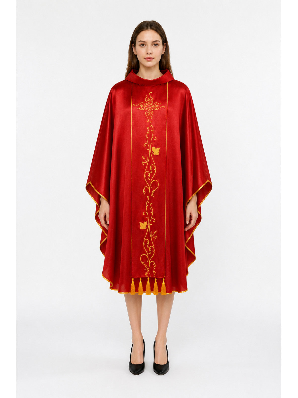 Red Robe with Gold Embroidery and Fringe main product view