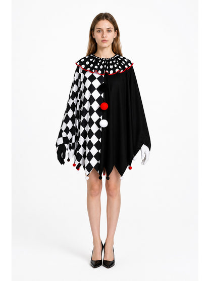 Clown Cape Cloak with Gloves and Pompoms main product view