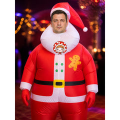 Inflatable Santa Claus Costume with Gingerbread Pattern - Red Christmas Jumpsuit