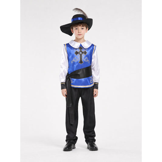 Children's Musketeer Costume with Hat and Belt on-model view
