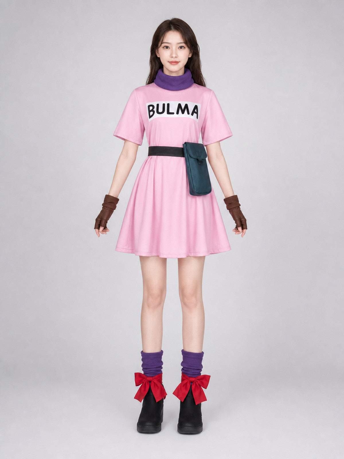 Bulma Dragon Ball Z Cosplay Costume, Pink Dress front view