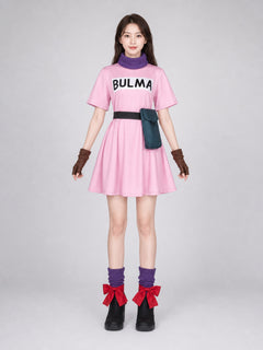 Bulma Dragon Ball Z Cosplay Costume, Pink Dress