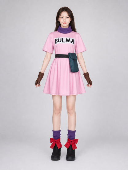 Bulma Dragon Ball Z Cosplay Costume, Pink Dress front view
