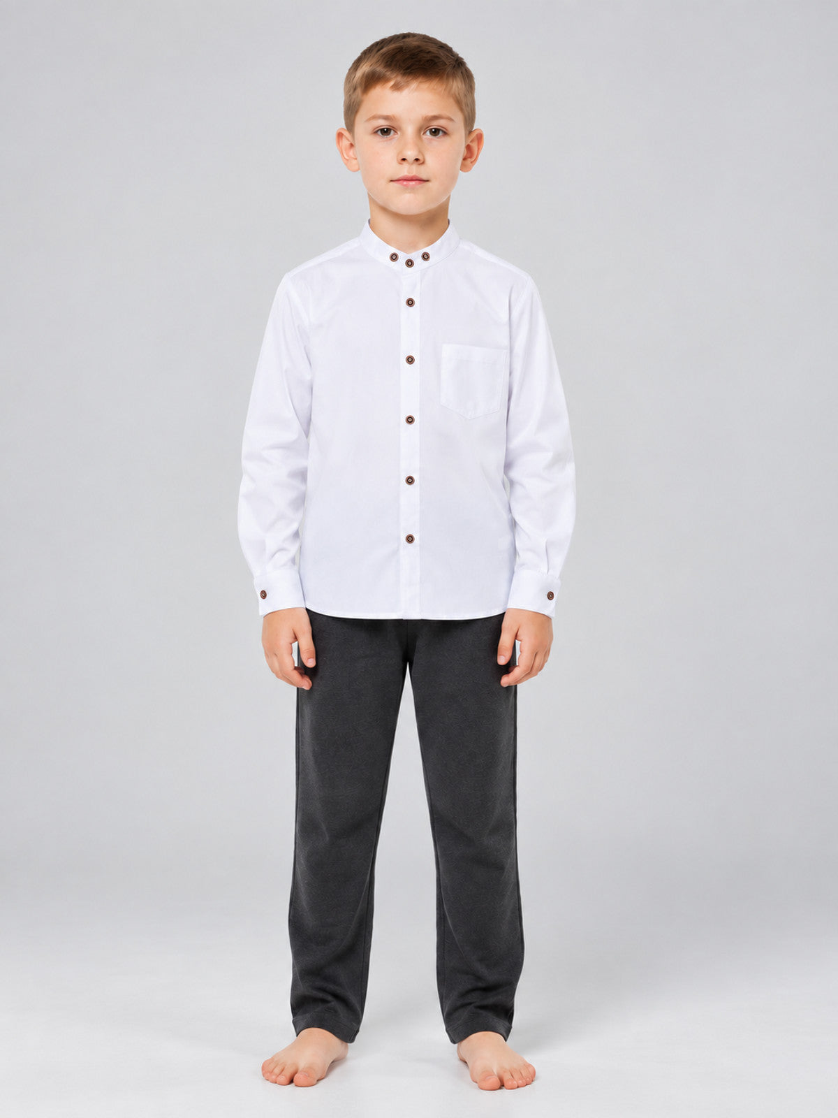 Kids' White Polyester Long-Sleeve Shirt