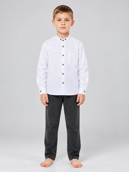 Kids' White Polyester Long-Sleeve Shirt
