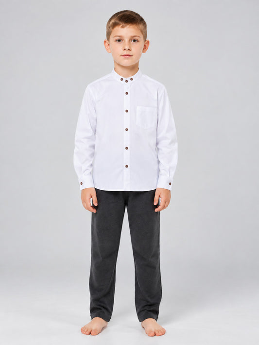 Kids' White Polyester Long-Sleeve Shirt