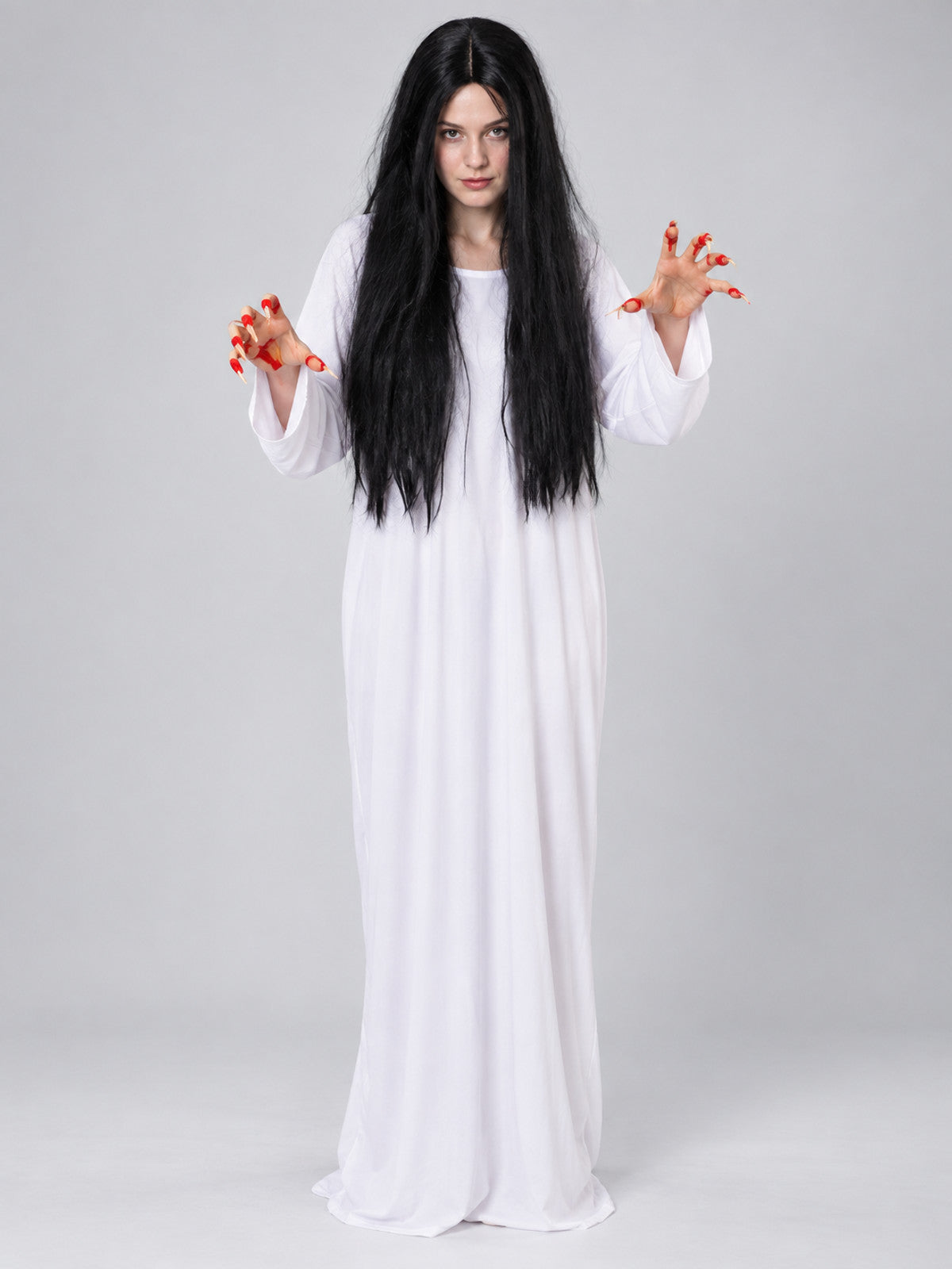 Ghost Carnival Costume: White Dress, Black Wig