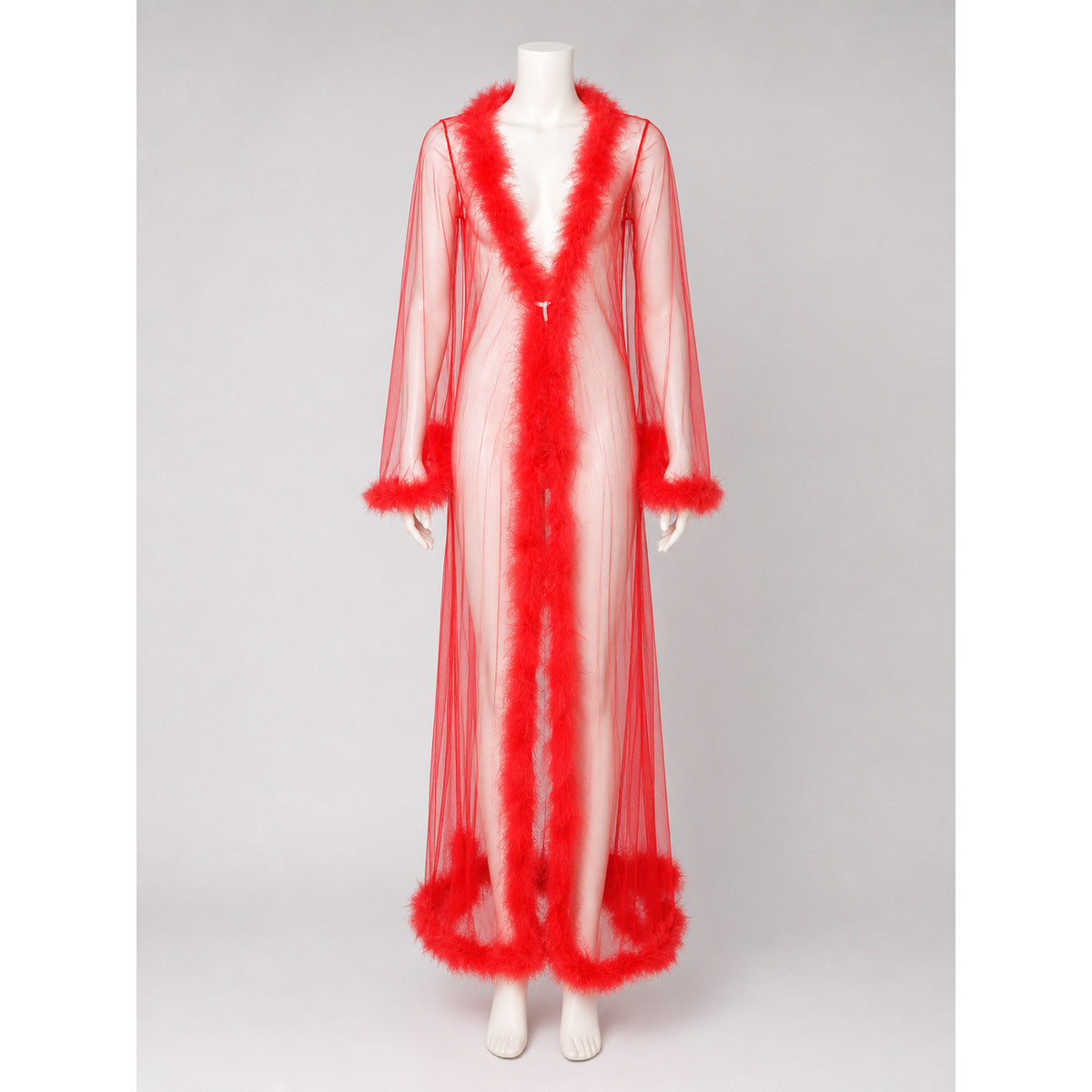Open-Front Robe with Red Fuzzy Trim