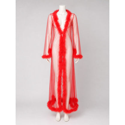 Open-Front Robe with Red Fuzzy Trim