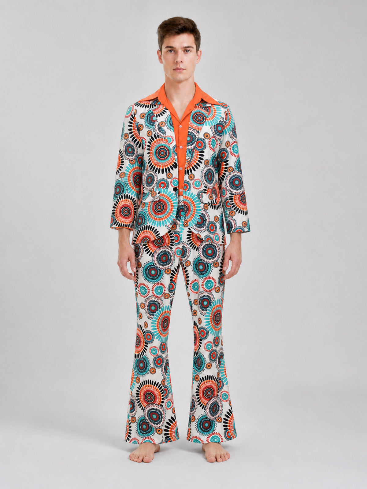 Geometric Print Disco Costume: Shirt and Pants front view
