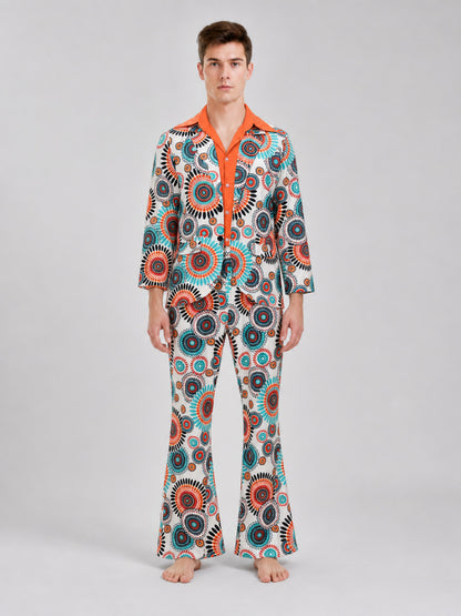 Geometric Print Disco Costume: Shirt and Pants front view