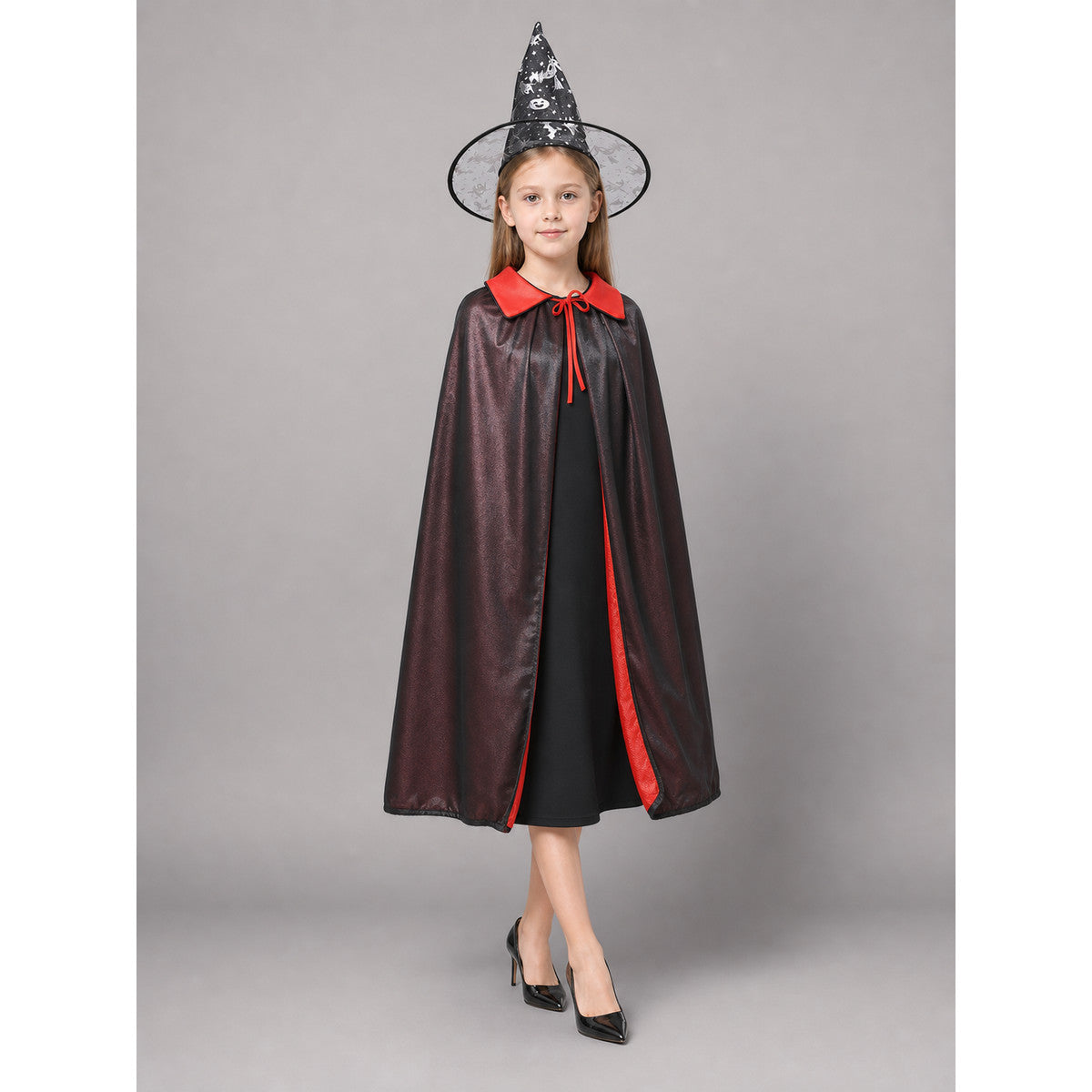 Black and Red Carnival Cape with Hat and Hook