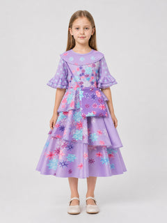 Children's Dressy Dress with Floral Print and Ruffles