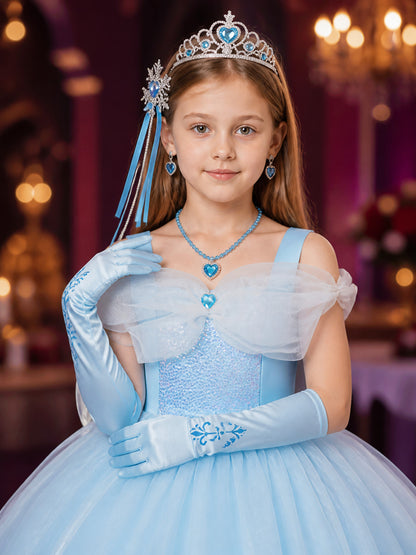 Girls' Cinderella Princess Costume Dress Set with Crown, Jewelry and Gloves on-model view