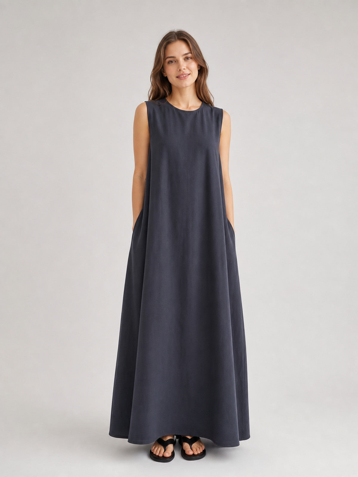 Loose Sleeveless Korean Chic Maxi Dress on-model view