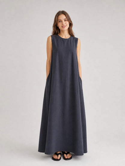 Loose Sleeveless Korean Chic Maxi Dress on-model view