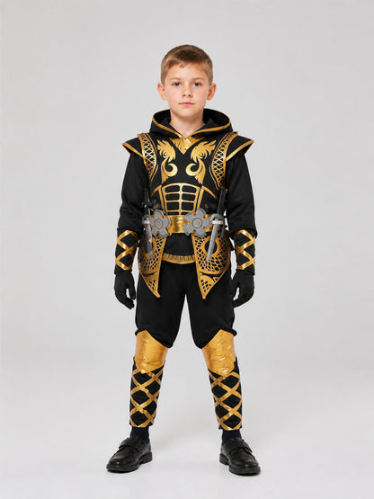 Naruto Black and Gold Ninja Costume with Hood on-model view
