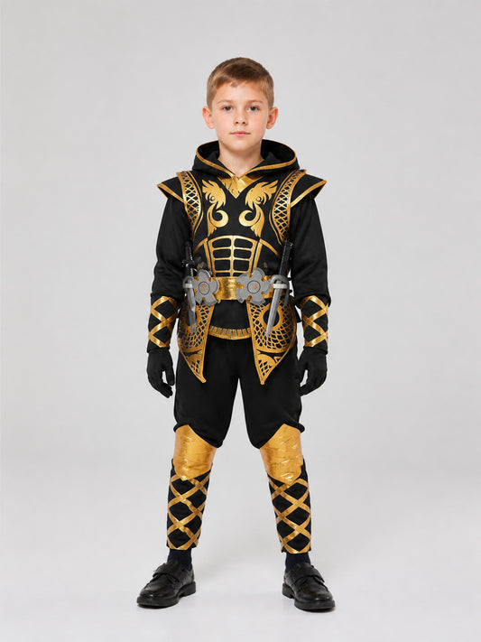 Naruto Black and Gold Ninja Costume with Hood on-model view