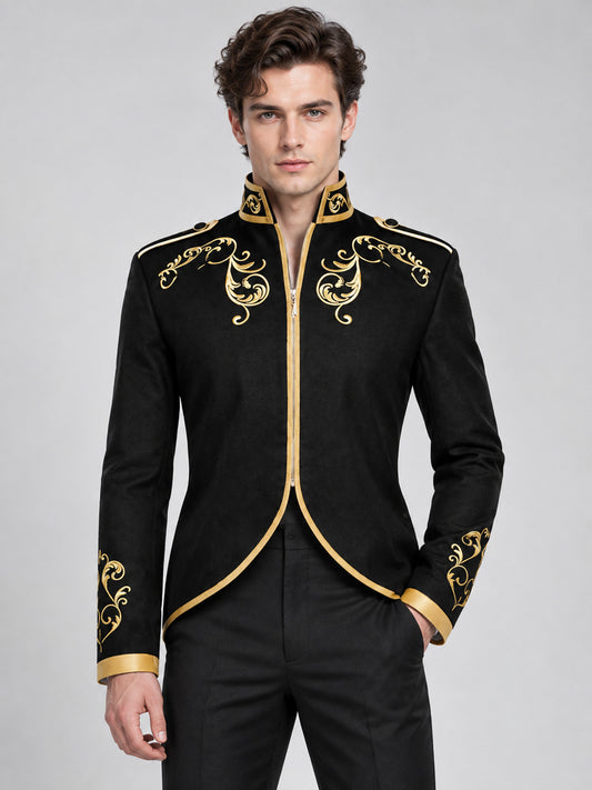 Gothic-Style Carnival Tailcoat Black with Gold