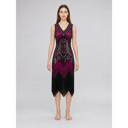 1920s-Style Flapper Dress with Fringe and Sequins