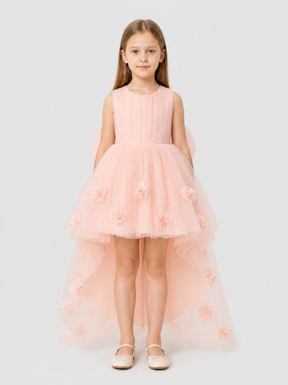 Sleeveless Children's Tutu Dress with Flowers and a Train on-model view