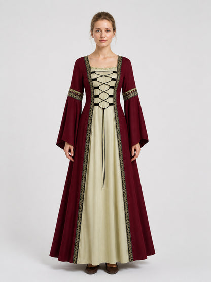 Long Medieval Dress with Flared Sleeves on-model view