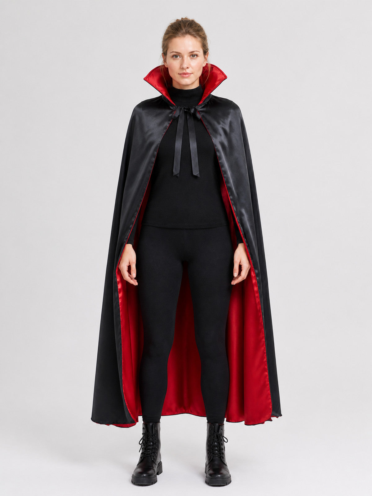 Hooded Cosplay Cloak, Black with Red Lining