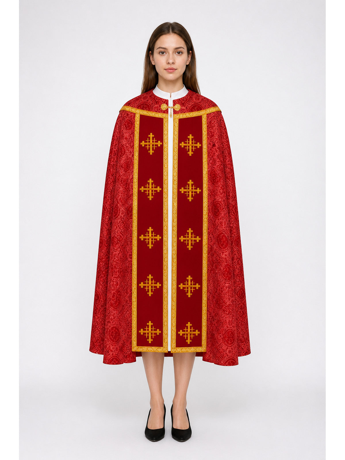 Red Chasuble with Gold Trim and Crosses main product view