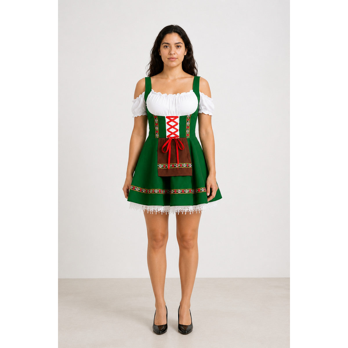 Strappy sundress with a corset-style bodice, apron, and ruffles main product view