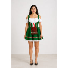 Strappy sundress with a corset-style bodice, apron, and ruffles